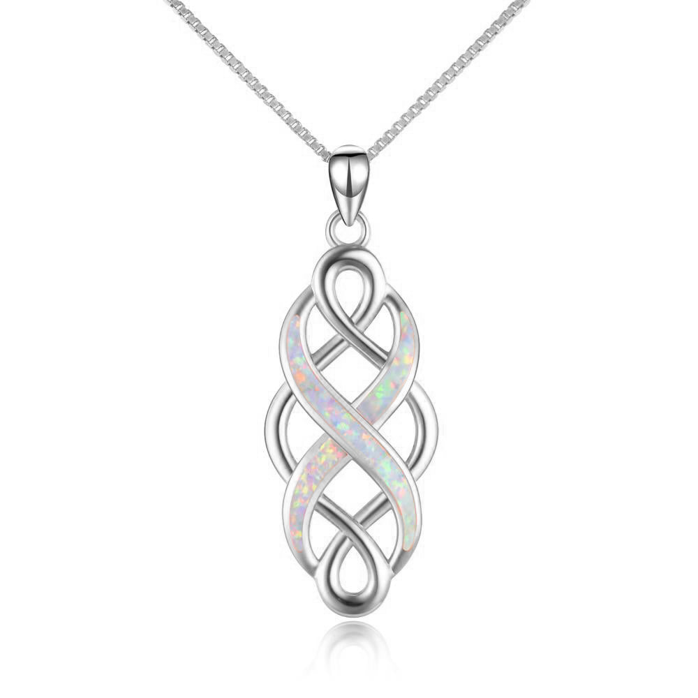 Irish Celtic Knots Stainless Steel Opal Pendant Necklace Infinity Love Necklace