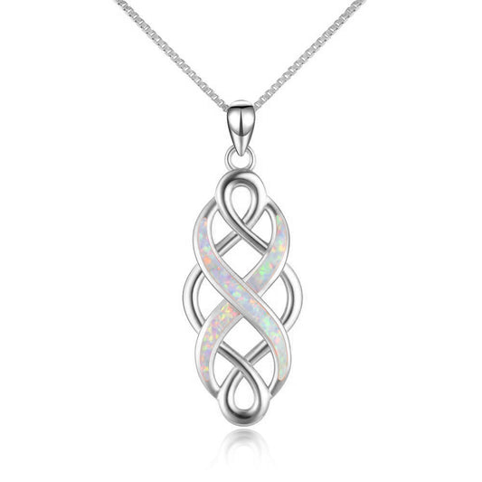 Irish Celtic Knots Stainless Steel Opal Pendant Necklace Infinity Love Necklace