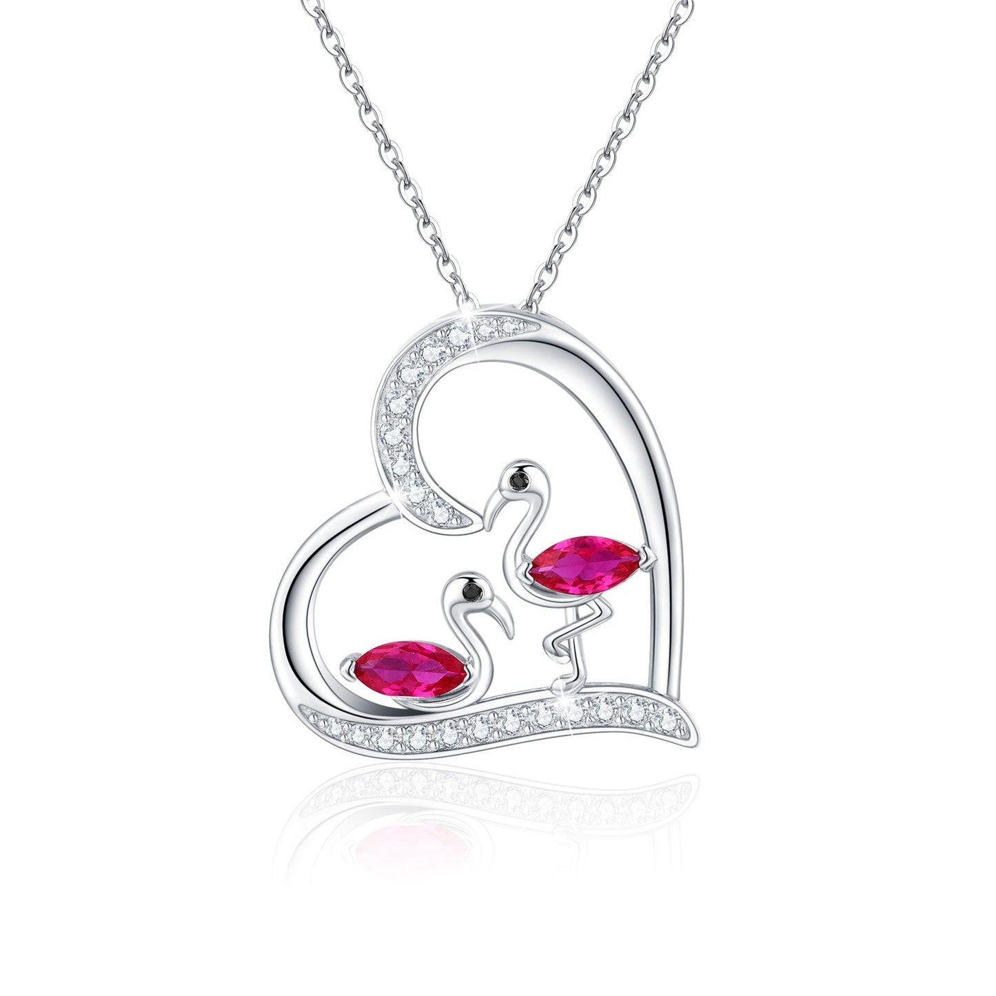 Stainless Steel Flamingo Heart Pendant Necklace For Women Girls