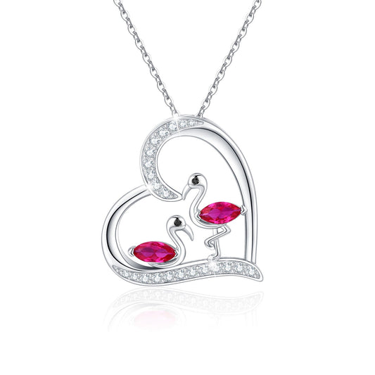 Stainless Steel Flamingo Heart Pendant Necklace For Women Girls