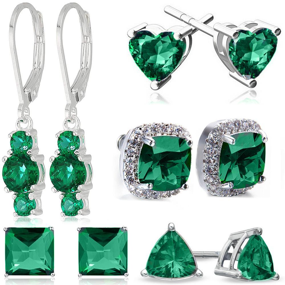 5 Piece Assorted Earring Set Made With  Crystals With Luxe Box - Emerald