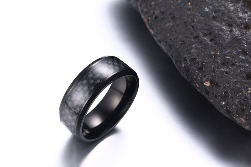 Men’s Black Wedding Ring With Carbon Fiber Inlay