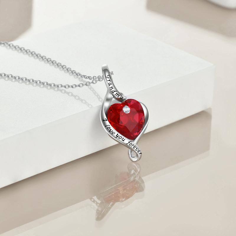 Stainless Steel With Red Heart-Shaped Crystal Necklace For Grandma