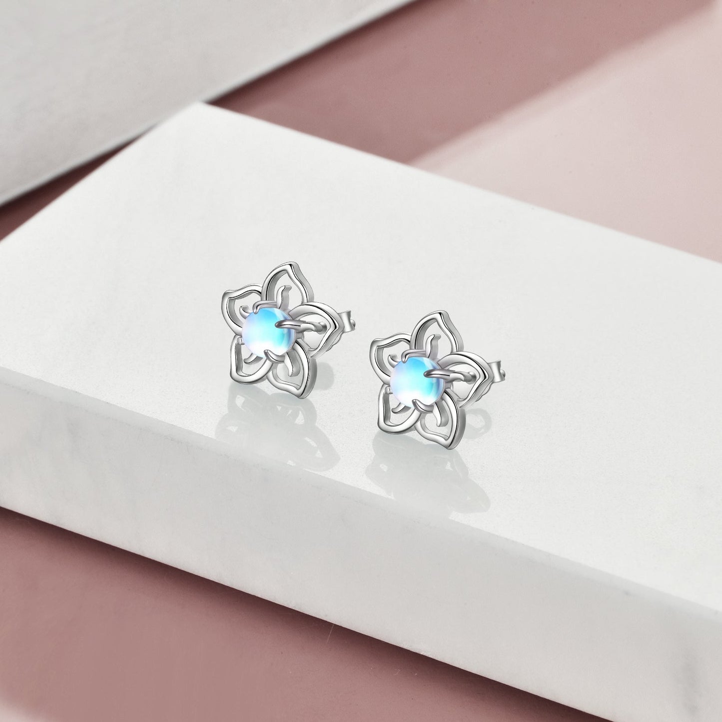 Flower Moonstone Earrings Stainless Steel Studs Moonstone Jewelry For Women