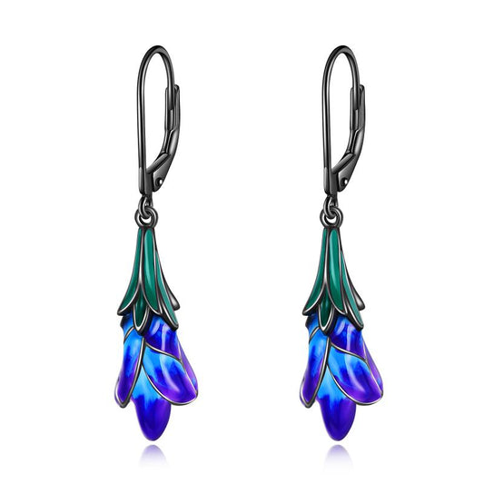 Stainless Steel Purple Tulip Flower Dangle Handmade Dangle Drop Earrings