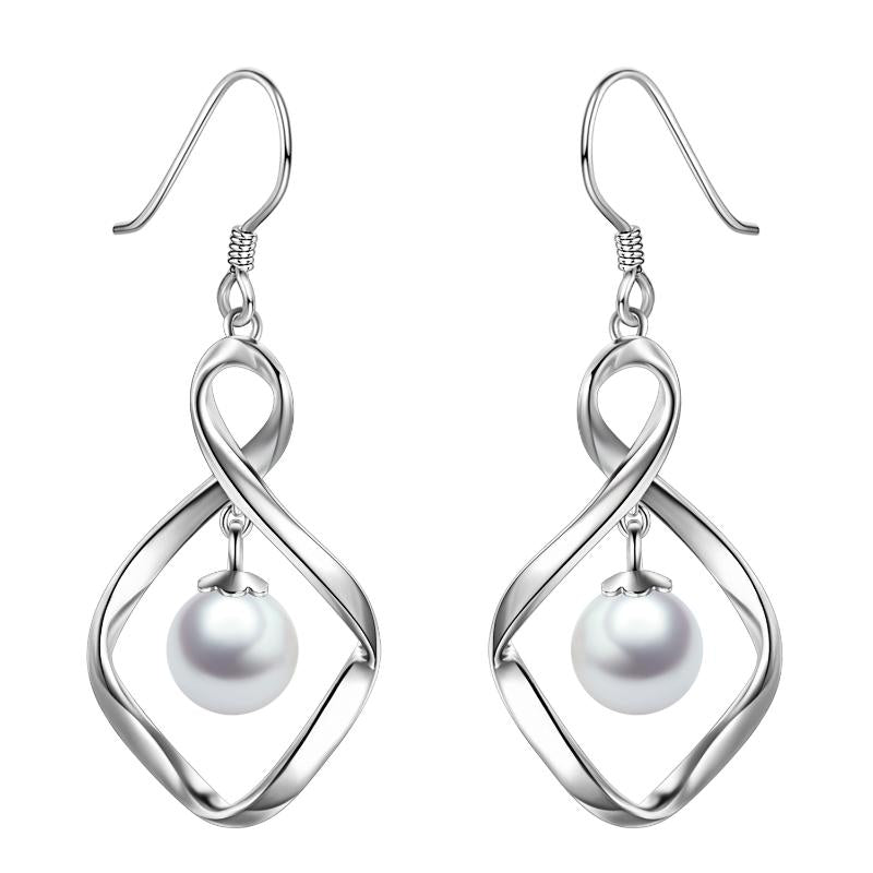 Pearl Dangle Earrings For Women Stainless Steel Twist Infinity Drop Earrings