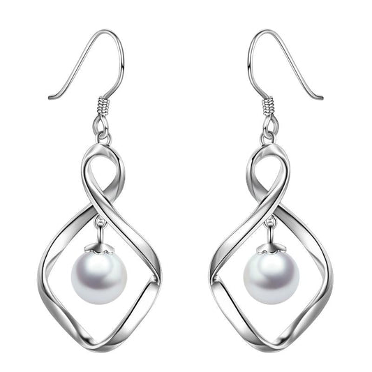 Pearl Dangle Earrings For Women Stainless Steel Twist Infinity Drop Earrings