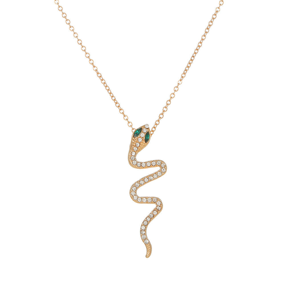 Snake Pendant Necklace Gold Sparkling Green Zircon Eye Adjustable Chain Trendy Animal Element Dainty Jewelry Gift For Women Girls Her