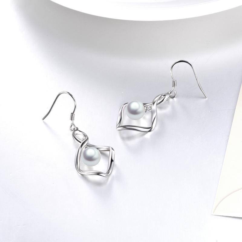 Pearl Dangle Earrings For Women Stainless Steel Twist Infinity Drop Earrings