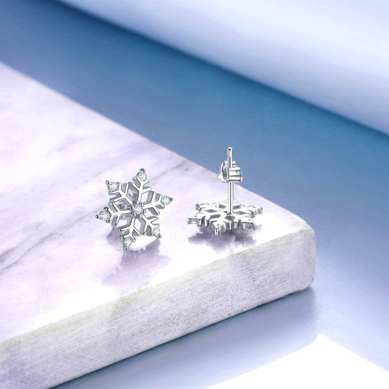 Women's Snowflake Stud Earrings, Stainless Steel, Cubic Zirconia