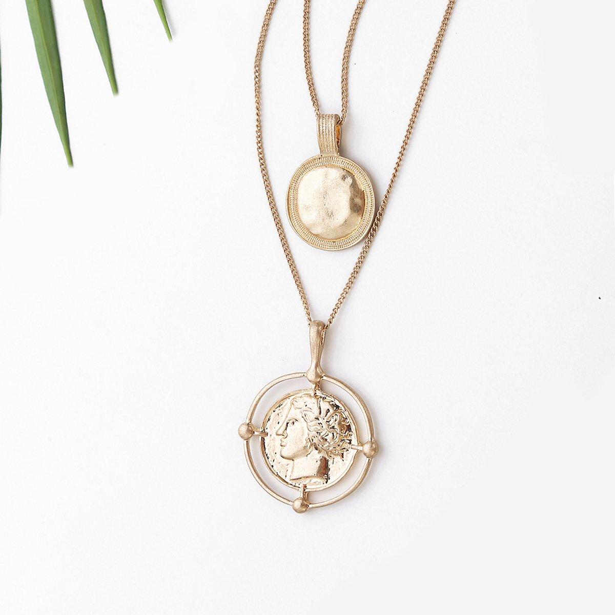 Gold 2 Piece Coin Head Necklace