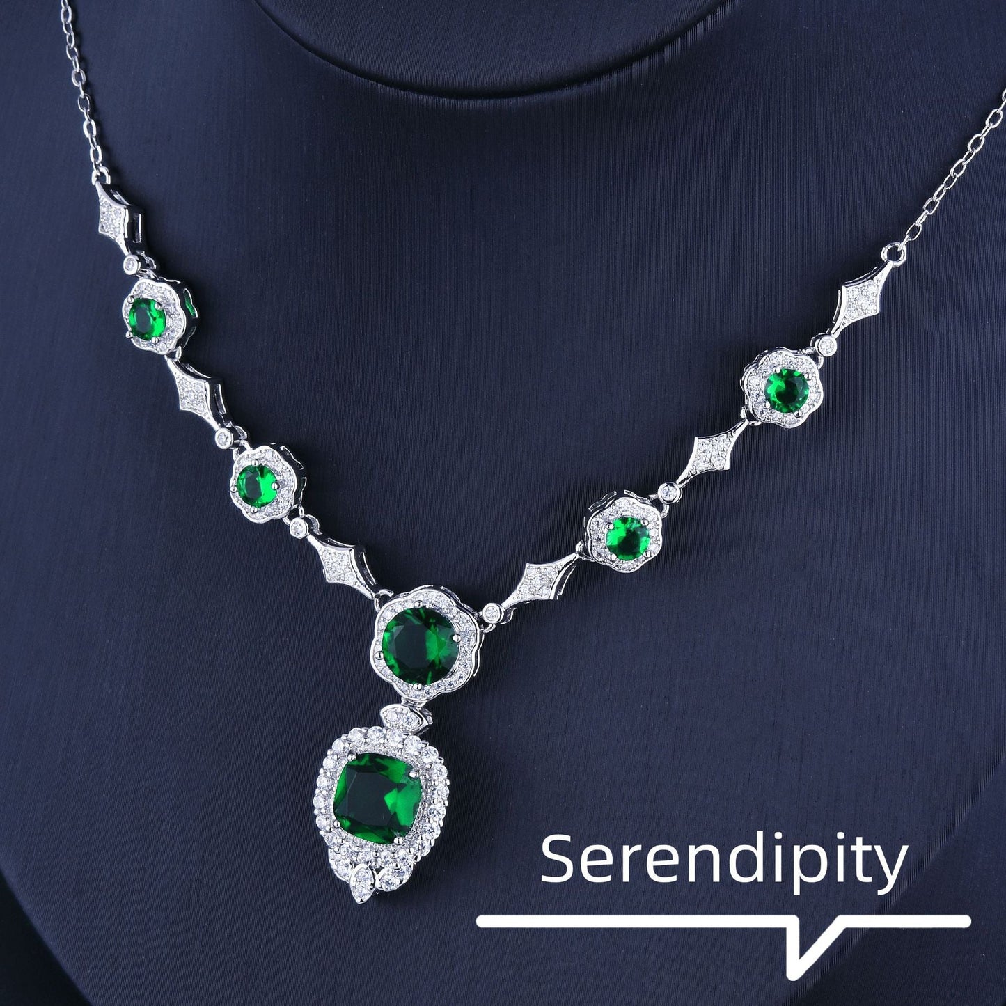 White Gold Emerald Necklace Women Gift