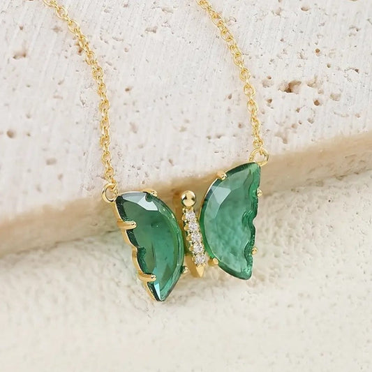 St. Patrick's Day Butterfly Green Pendant Necklace