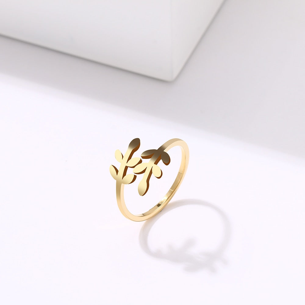 Stainless Steel Ring Simple Leaf For Women Ring Gold Silver