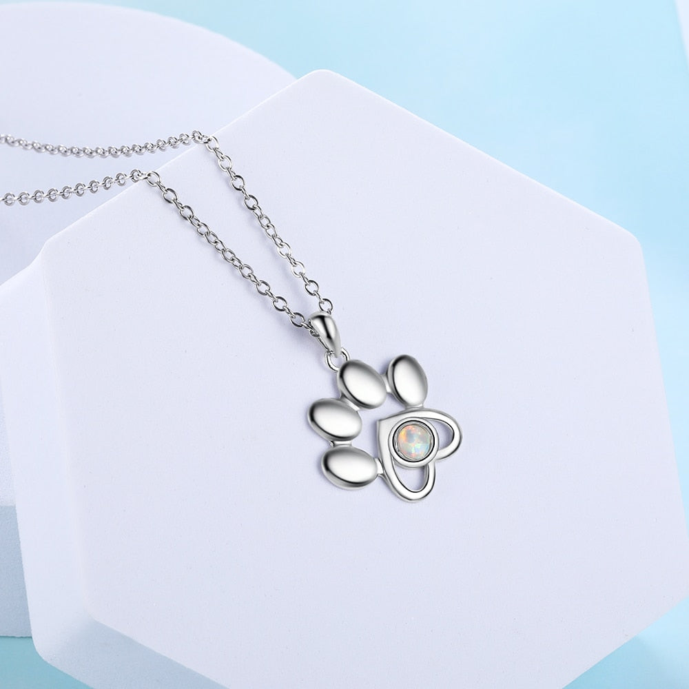 Women Jewelry Set Necklace Earring Cute Paw Necklace Pendant Dog Footprints Stud Earrings Opal Jewelry