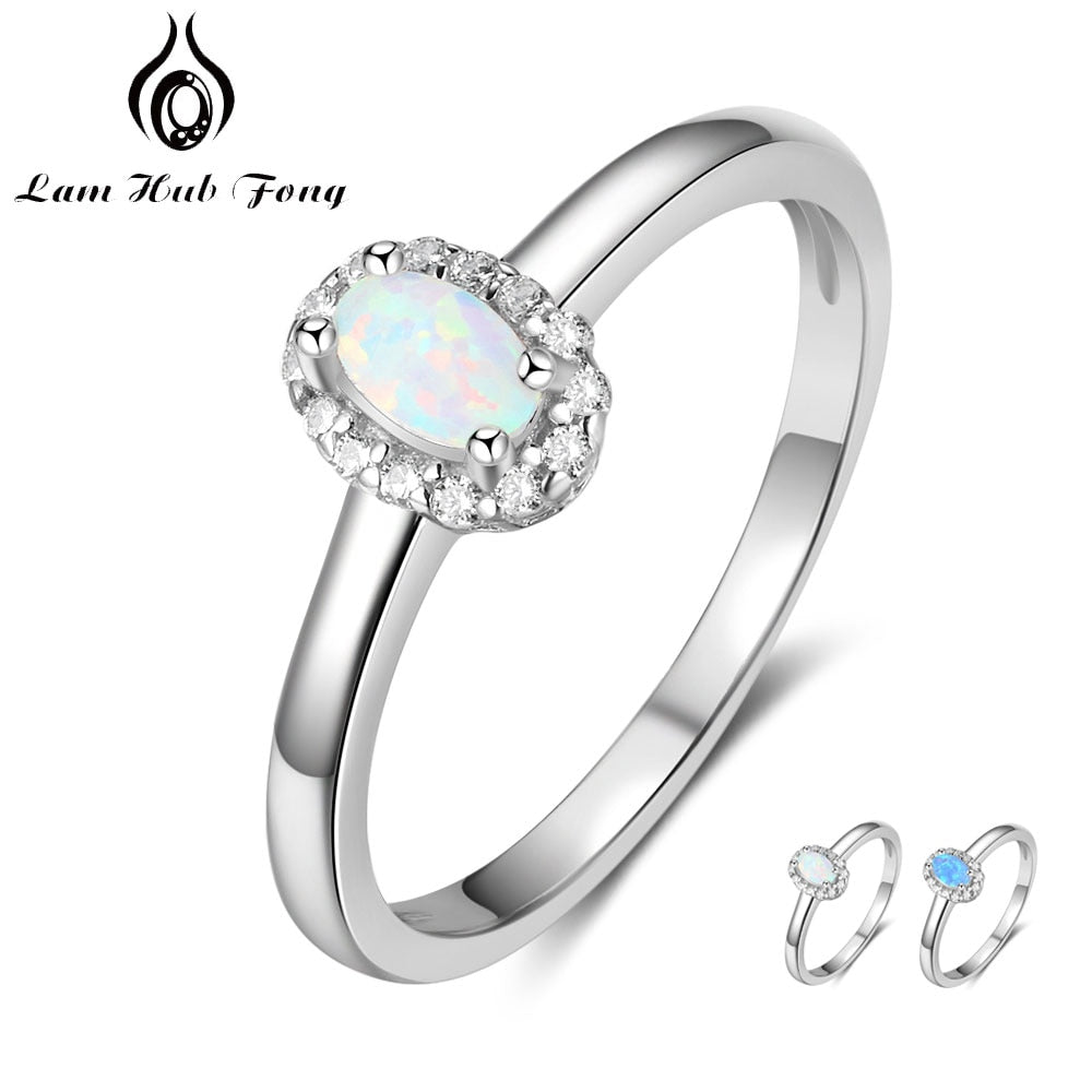 Women Stainless Steel Rings Created Oval Blue White Fire Opal Ring With Zircon Romantic Gift 6 7 8 Size (Lam Hub Fong)