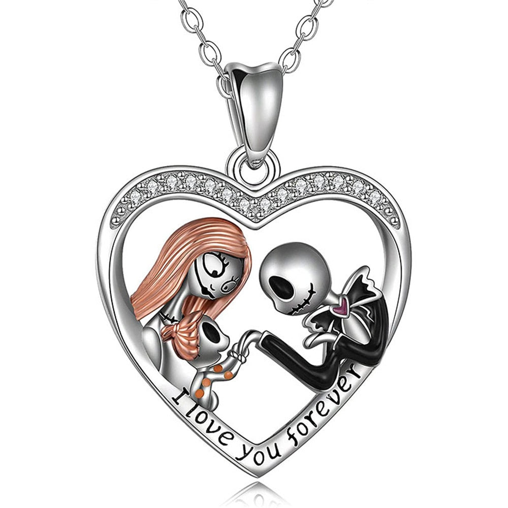 Nightmare Halloween Necklace Gifts Stainless Steel Jack Infinity Heart Pendant Necklace Crystal Zircon Heart Necklaces