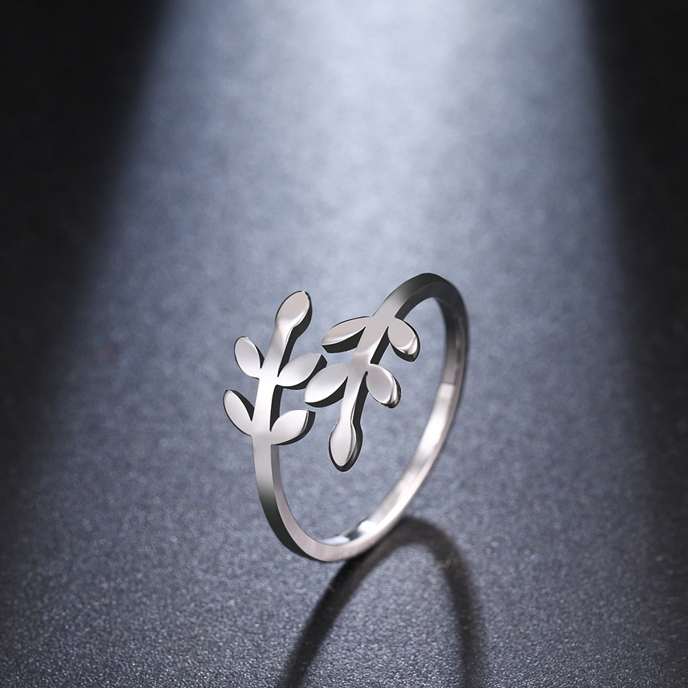 Stainless Steel Ring Simple Leaf For Women Ring Gold Silver