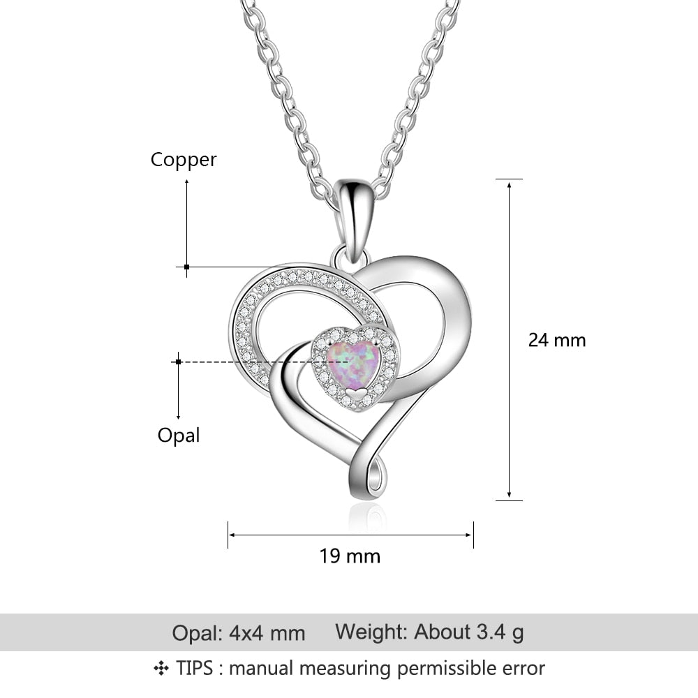 Ladies Heart-Shaped Pink Opal Zircon Pendant Necklace