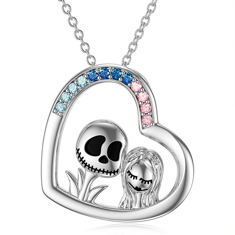 Nightmare Halloween Necklace Gifts Stainless Steel Jack Infinity Heart Pendant Necklace Crystal Zircon Heart Necklaces