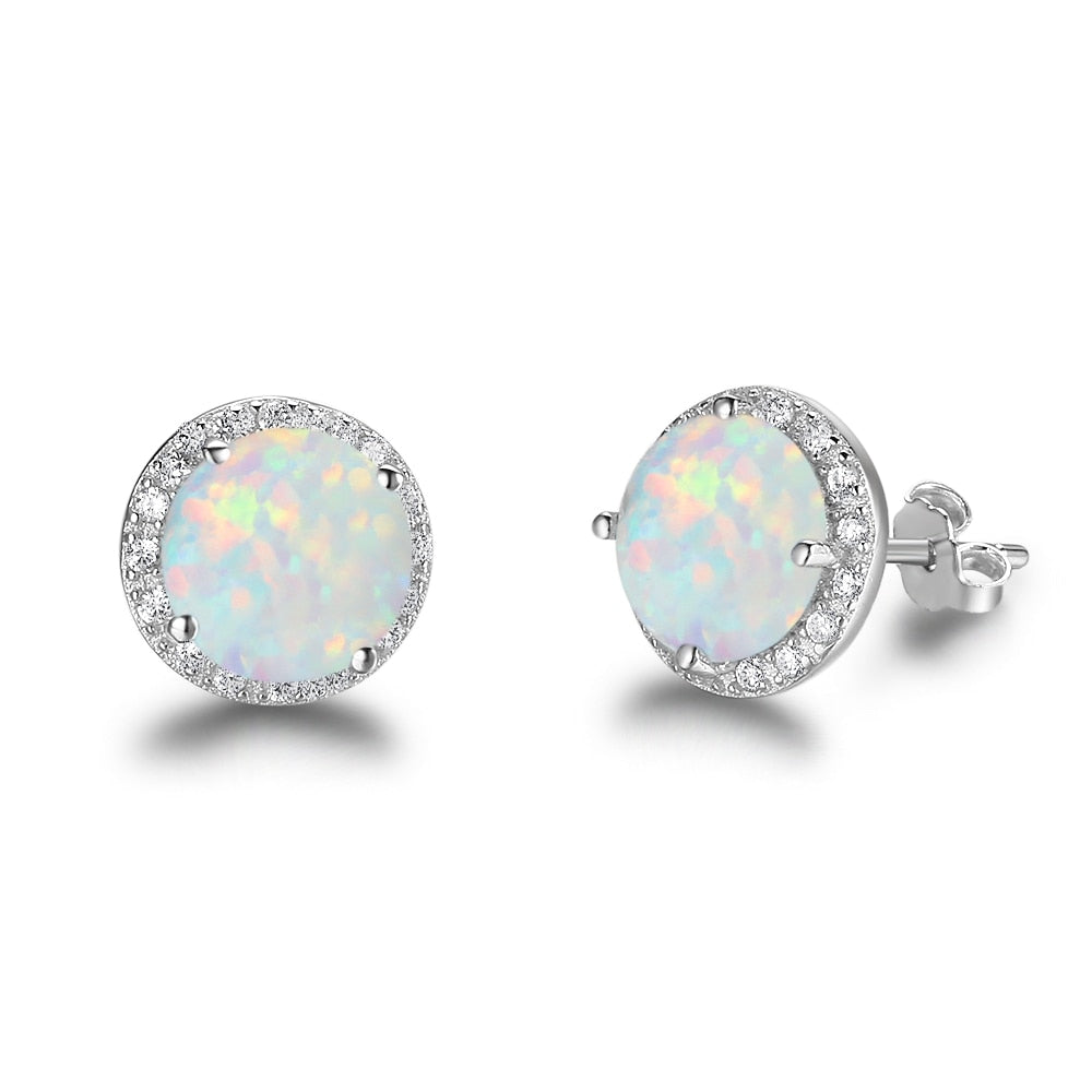 Stainless Steel Earrings For Women – 10mm Blue Opal Stone – Ocean Style Stud Earrings – Trendy Jewelry Gift For Her