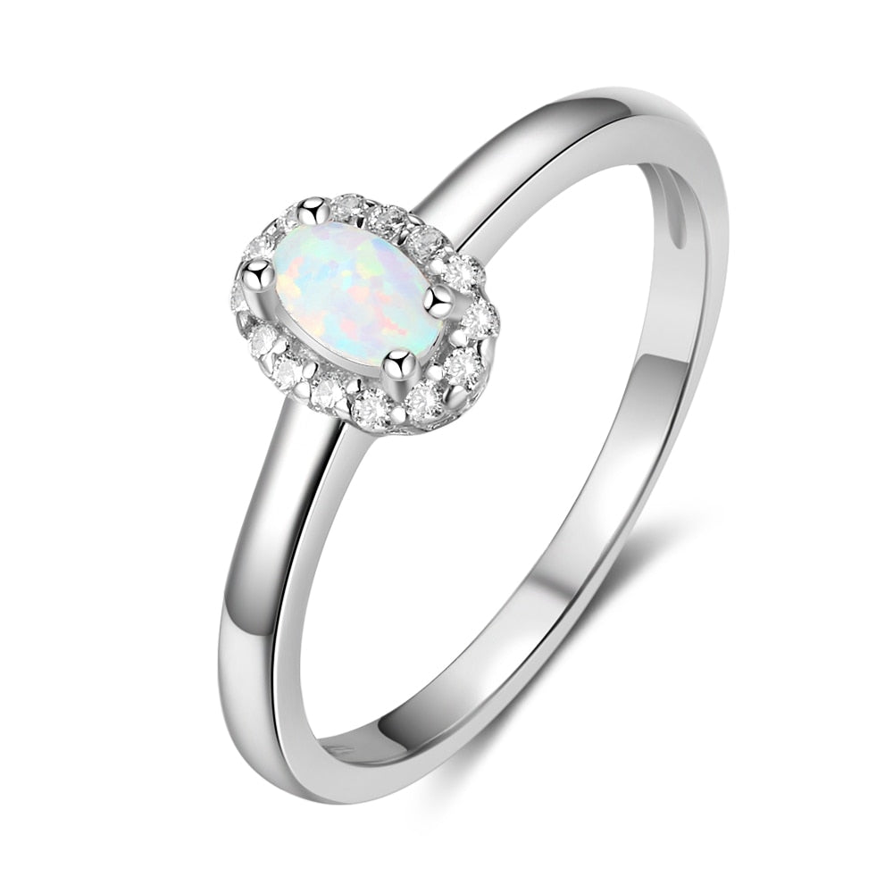 Women Stainless Steel Rings Created Oval Blue White Fire Opal Ring With Zircon Romantic Gift 6 7 8 Size (Lam Hub Fong)