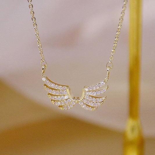 Gold Dangling Angel Wings Pendant Necklace 18" For Women Gift Birthday Anniversary, Graduation