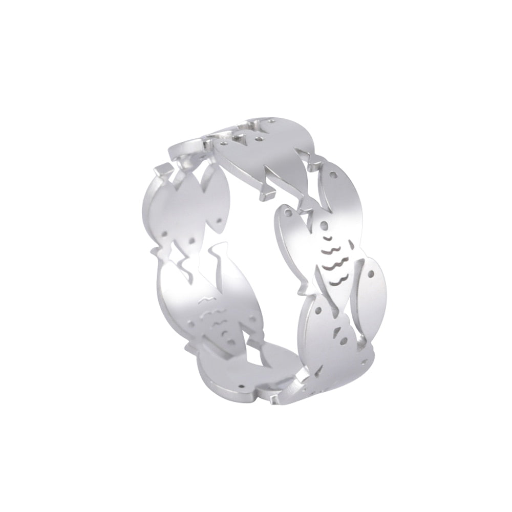 Adjustable Stainless Steel Ring For Women Cat Snake Cross Dog Paw Lightning Angel Wing Couple Ring