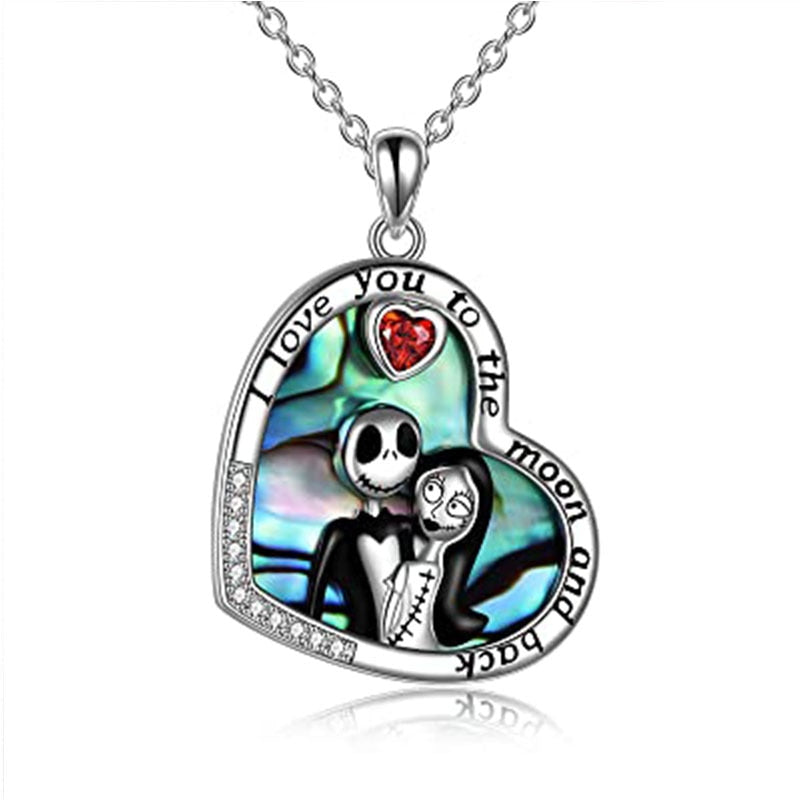 Nightmare Halloween Necklace Gifts Stainless Steel Jack Infinity Heart Pendant Necklace Crystal Zircon Heart Necklaces