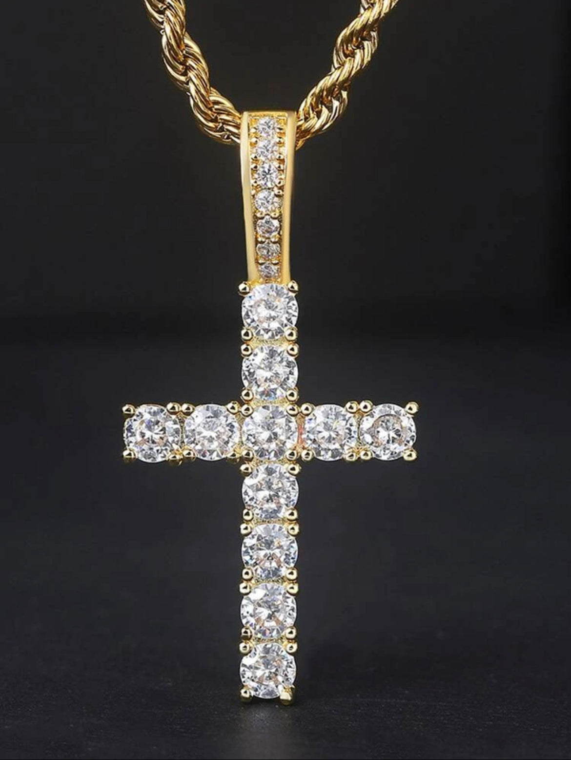 Men's Rhinestone Cross Pendant Necklace