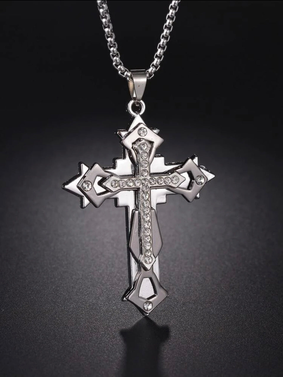 Cross Rinestone Pendant Necklace For Men