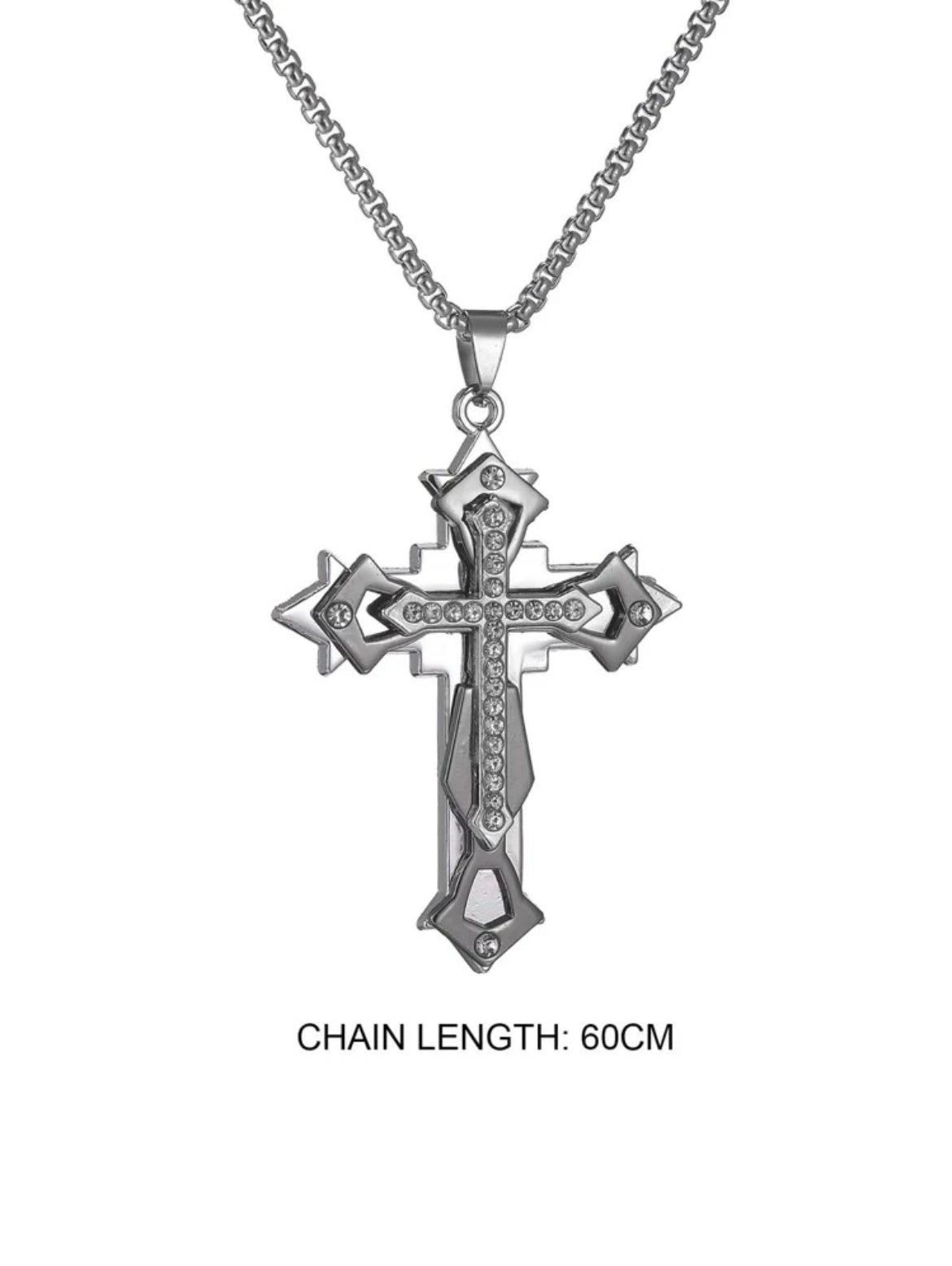 Cross Rinestone Pendant Necklace For Men