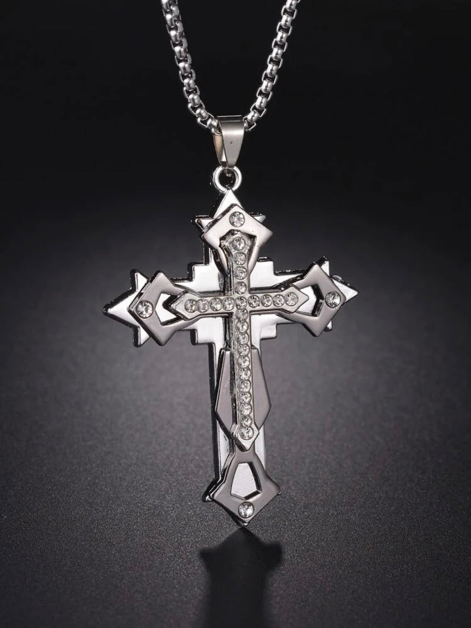 Cross Rinestone Pendant Necklace For Men