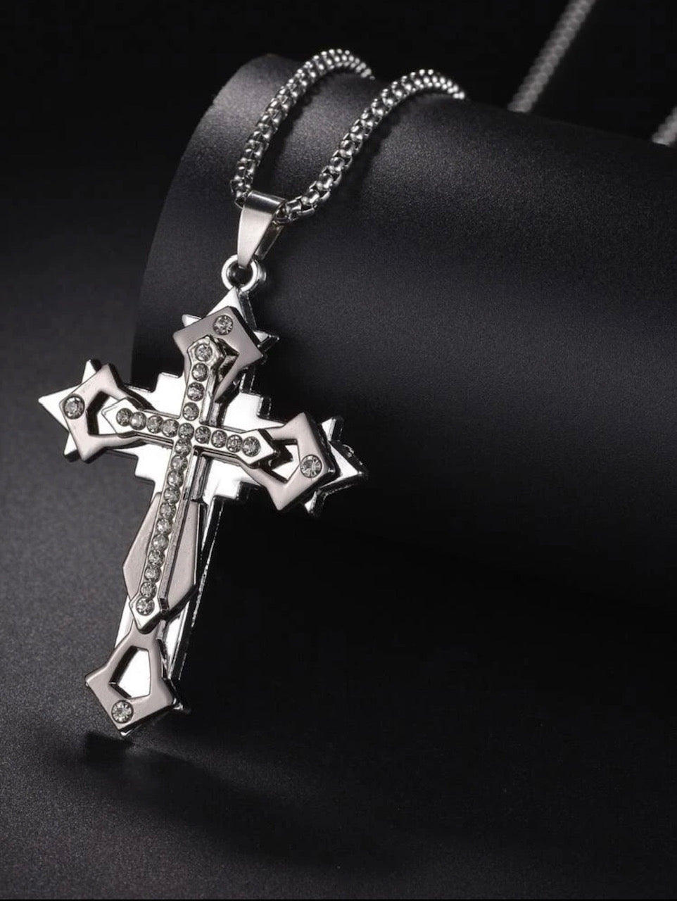 Cross Rinestone Pendant Necklace For Men