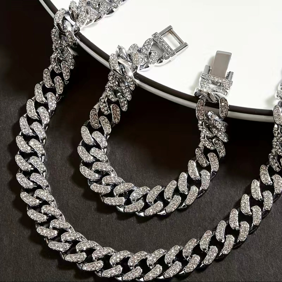 Hip-Hop Cuban Necklace And Bracelet Set For Men