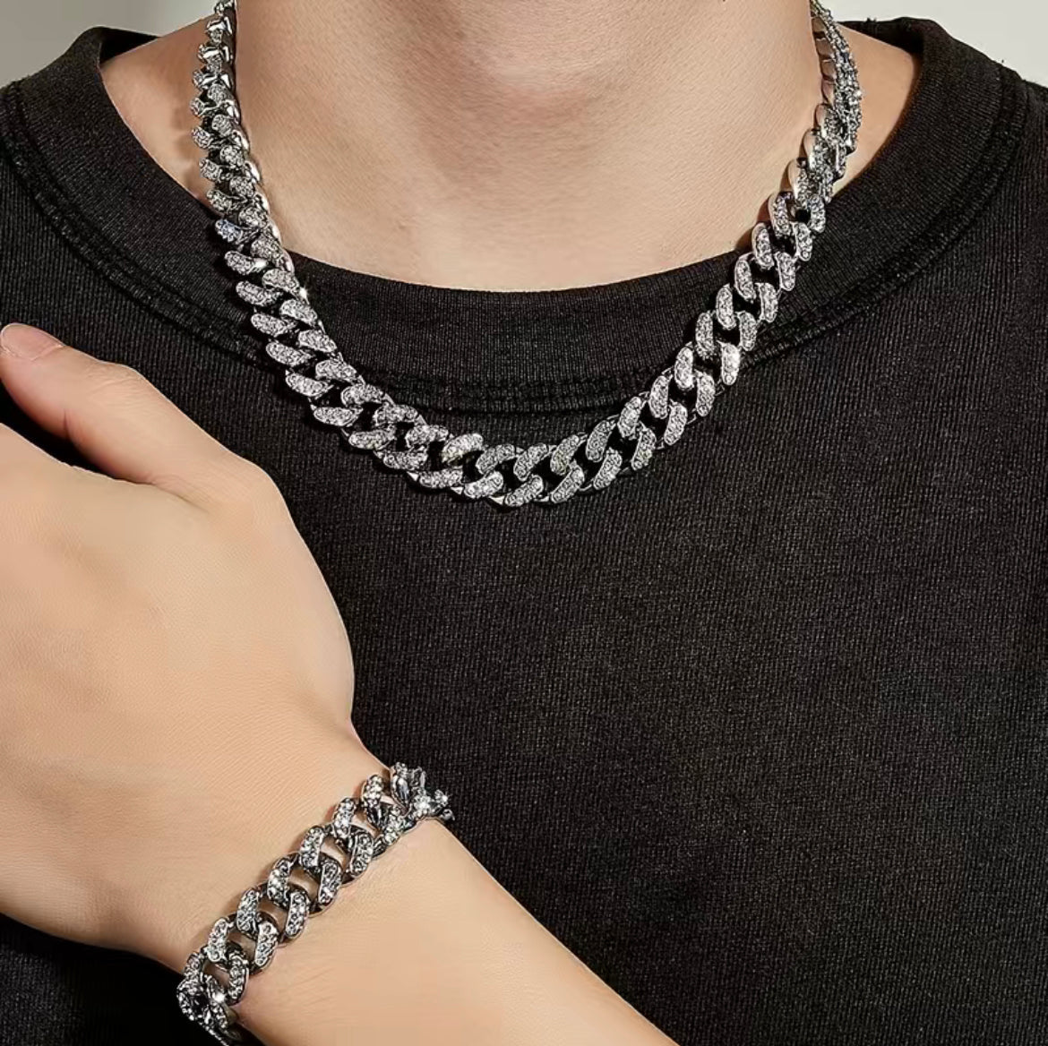 Hip-Hop Cuban Necklace And Bracelet Set For Men