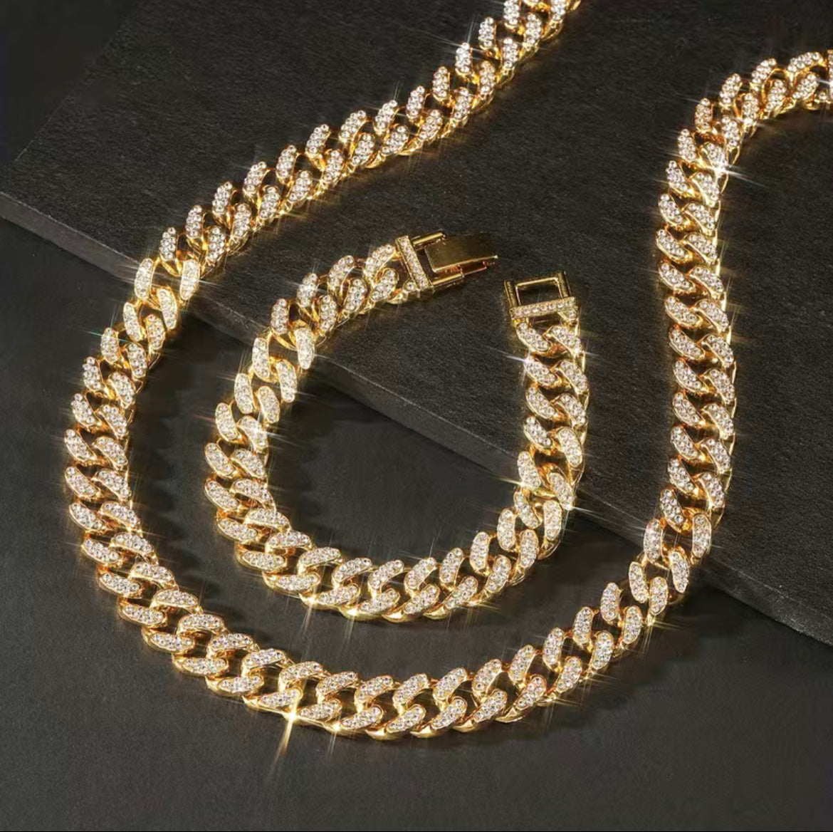 Hip-Hop Cuban Necklace And Bracelet Set For Men