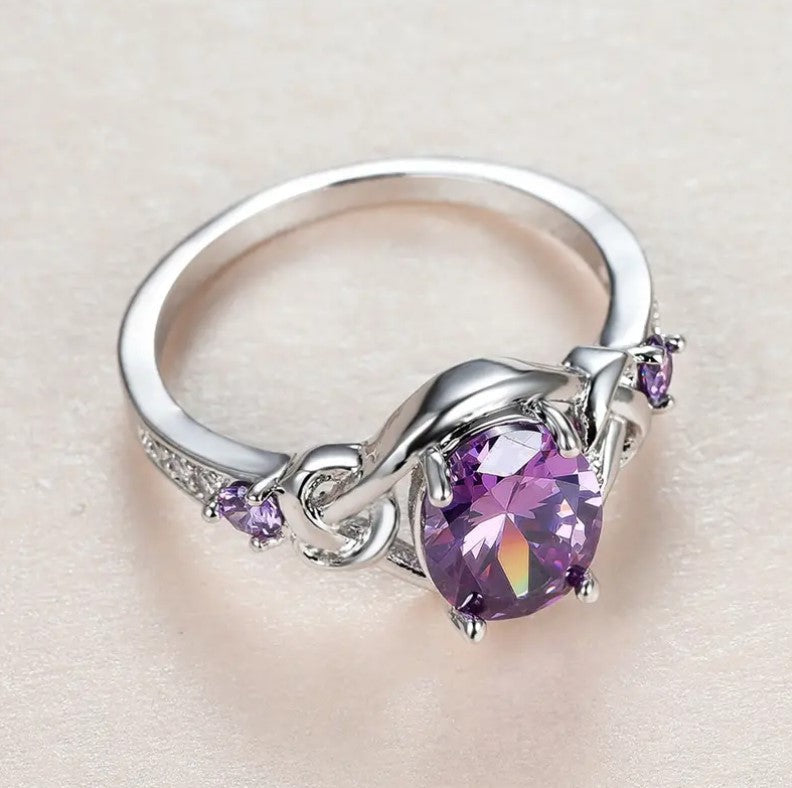 Multi-Gemstone Mystical Oval Purple Zirconia Ring For Women