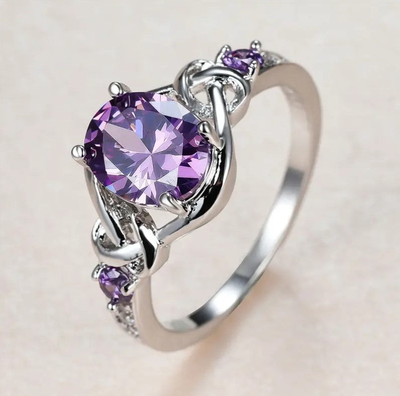 Multi-Gemstone Mystical Oval Purple Zirconia Ring For Women