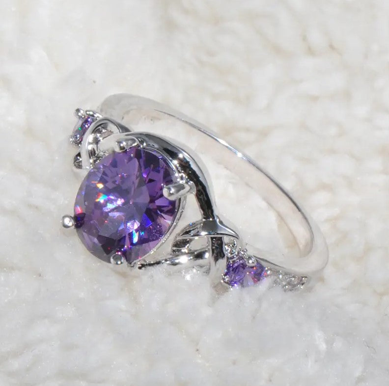 Multi-Gemstone Mystical Oval Purple Zirconia Ring For Women