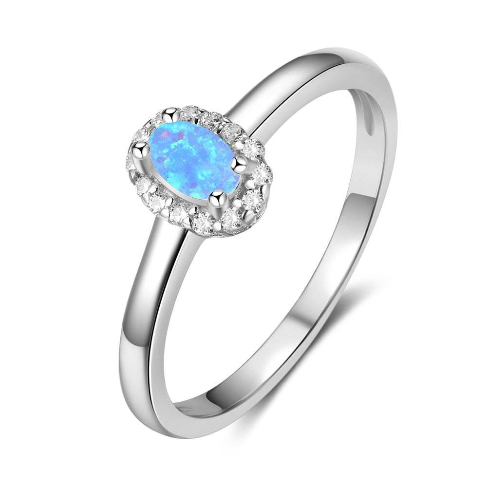 Women Stainless Steel Rings Created Oval Blue White Fire Opal Ring With Zircon Romantic Gift 6 7 8 Size (Lam Hub Fong)