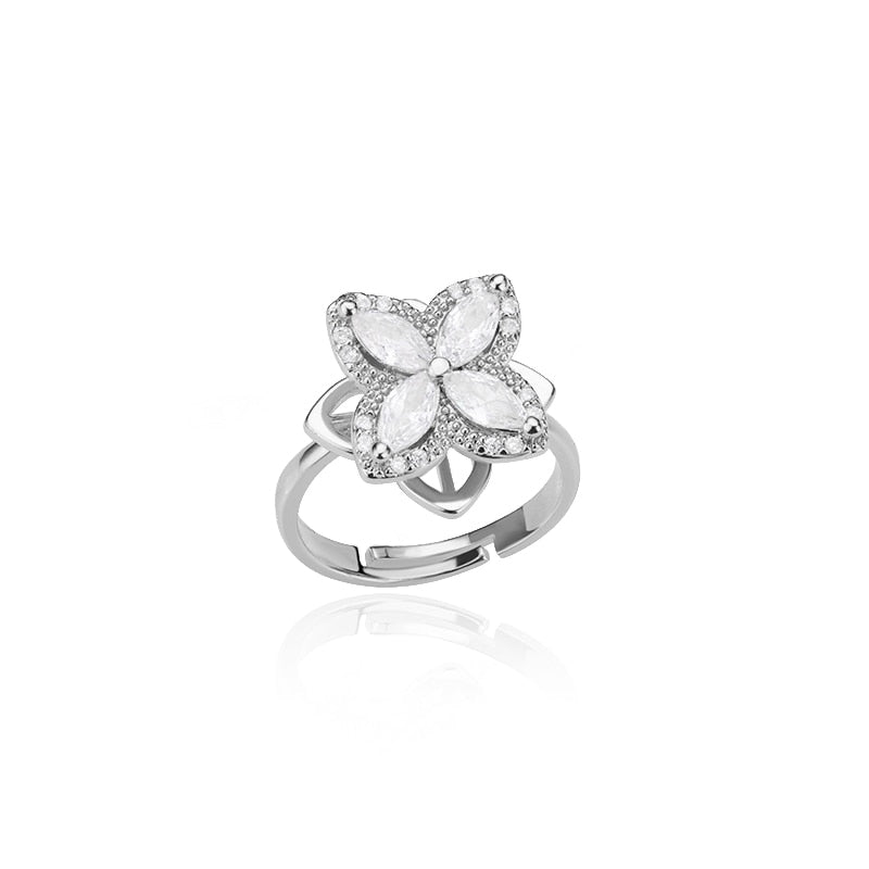 Trendy Vintage Lucky Four Leaf Clover Rotatable Rings For Women