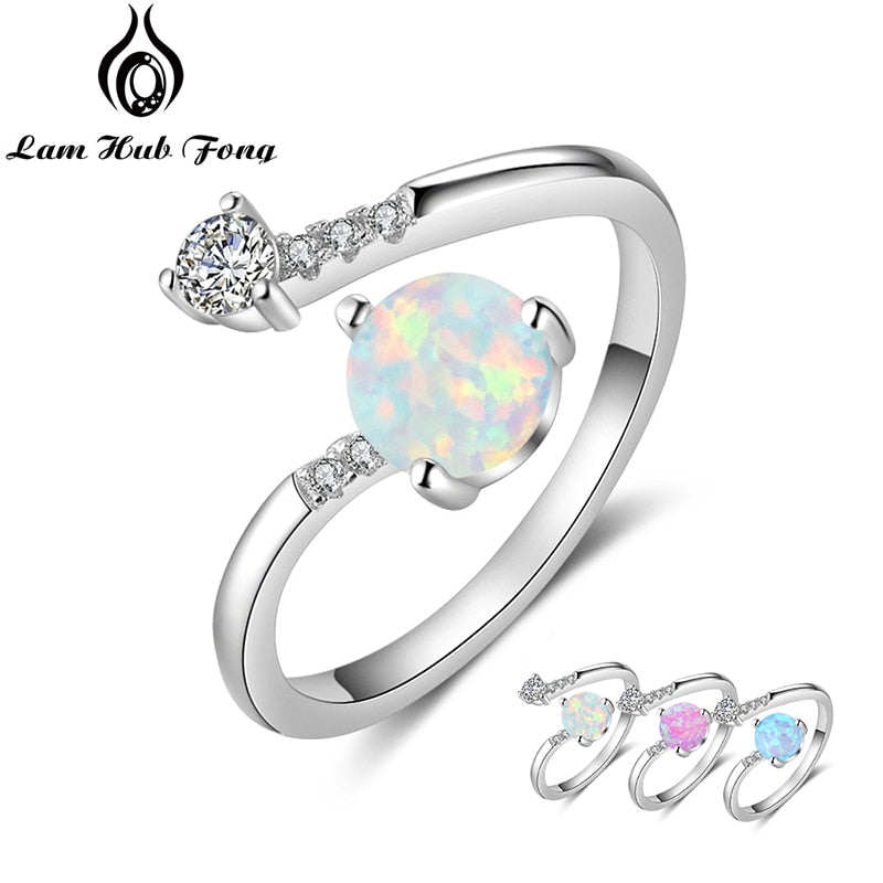 Round Opal Cubic Zirconia Adjustable Wrap Ring For Women