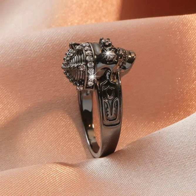 Gothic Black Skull Ring Zircon