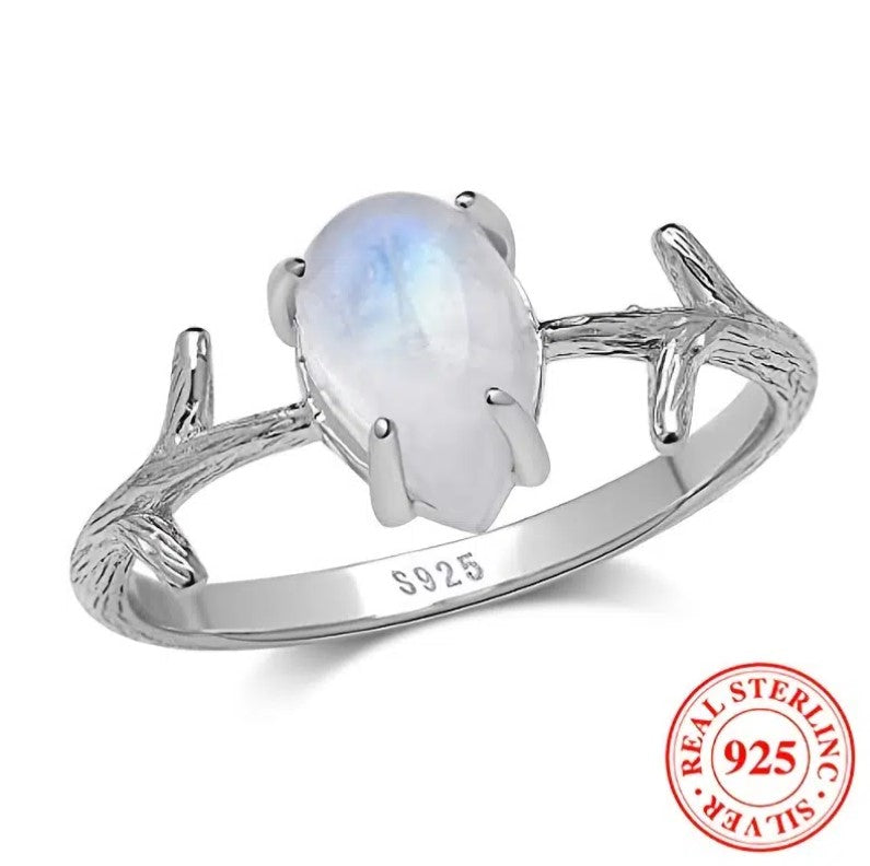 Stainless Steel Moonstone Twig Ring For Women