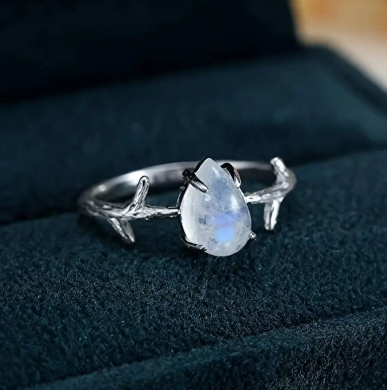 Stainless Steel Moonstone Twig Ring For Women