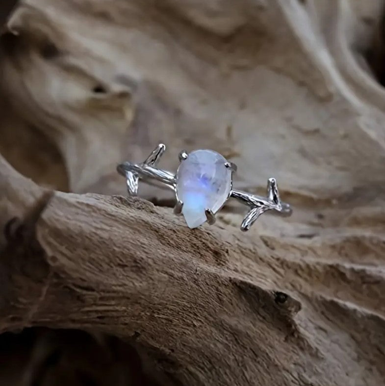 Stainless Steel Moonstone Twig Ring For Women