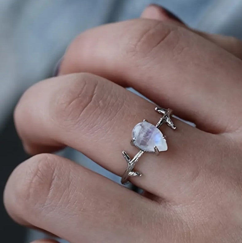 Stainless Steel Moonstone Twig Ring For Women