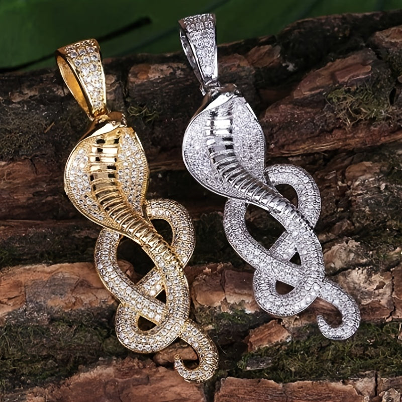 Men's King Cobra Snake Pendant Necklace Iced Out Bling Diamond Animal Snake CZ Pendant Chains Necklaces