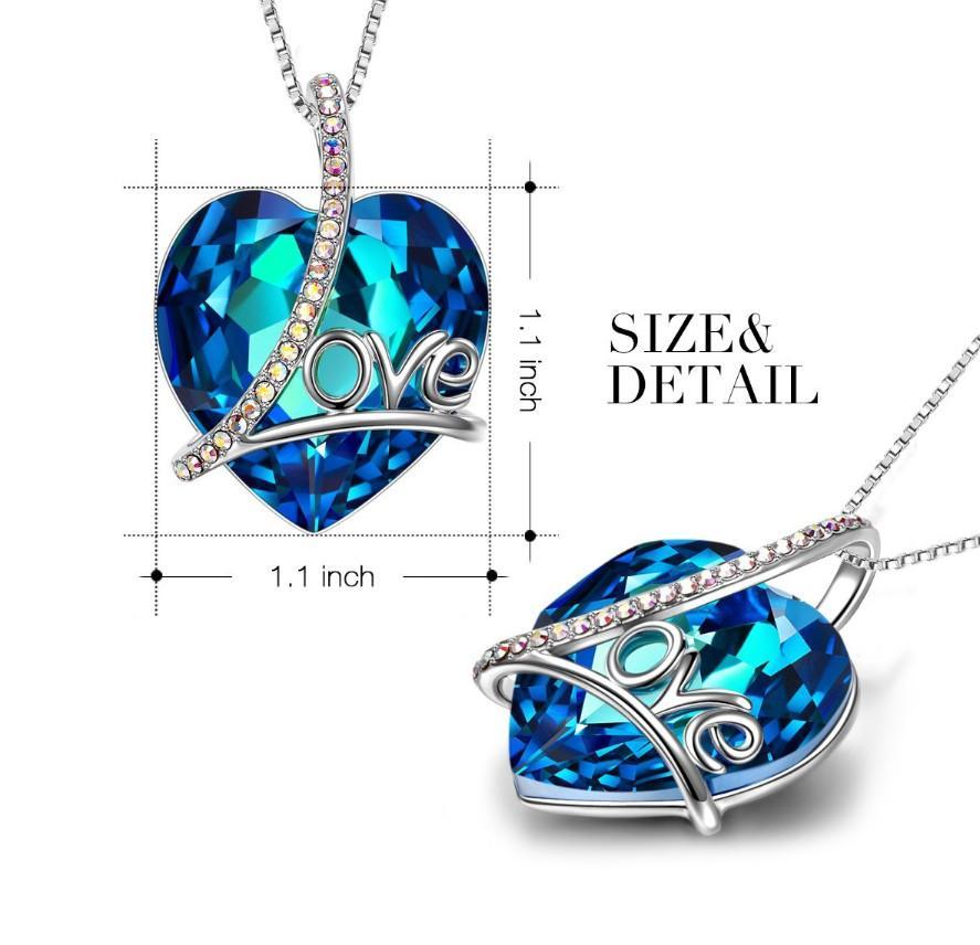 Heart Shaped Bermuda Blue Austrian Elements Women's Necklace